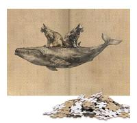 1000 Pieces Jigsaw Puzzles Two Cat Riding on Lion Jigsaw Puzzles for Adults Paperboard Puzzles Challenging Game Puzzles 38x26cm/1000pcs