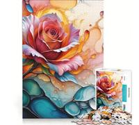 1000 Pieces Jigsaws Adults Puzzles Abstract Rose with Fluid Art Elements, Educational Games, Analysis And Logic, Birthday Present,Travel Gifts, 38x26cm