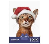 1000 Pieces Jigsaws Adults Puzzles Abyssinian Cat Wearing A Christmas Hat Jigsaw for Adults Fun Games Staycation Kill Time Unique Gifts for Birthday And Christmas 38x26cm/1000pcs