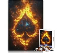 1000 Pieces Jigsaws Adults Puzzles Ace of Spades in Flames Toys Educational Games Difficult Challenge DIY Toys Size 50x75cm