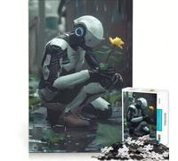 1000 Pieces Jigsaws Adults Puzzles AI Robot Kneeling Down in The Rain, Educational Toy, Difficult And Challenge, Wishlist with Santa Claus 38x52cm