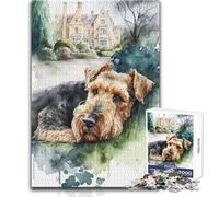 1000 Pieces Jigsaws Adults Puzzles Airedale Sleeps in Garden Toys Educational Games Difficult Challenge DIY Toys Size 38x26cm