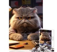 1000 Pieces Jigsaws Adults Puzzles Angry Fluffy Cat Studying Puzzles for Teenagers Staycation Kill Time Train Your Brain And Hands Unique Challenge Game (38x52cm)