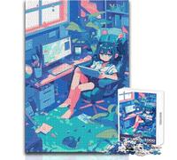 1000 Pieces Jigsaws Adults Puzzles Anime Girl in Flooded Room Educational Games Stress Reliever Gift For Birthdays Size 38x52cm