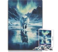 1000 Pieces Jigsaws Adults Puzzles Arctic Fox Under Aurora Borealis Peaceful Relaxing Free Time Fine Precision Edge Craft Toy Size 38x26cm