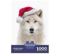 1000 Pieces Jigsaws Adults Puzzles Arctic Wolf Wearing A Santa Hat Jigsaw for Adults Toy Wall Decor Hand Speed Race Difficult And Challenge 38x26cm/1000pcs