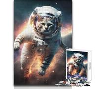 1000 Pieces Jigsaws Adults Puzzles Astronaut Cat in Space Peaceful Relaxing Free Time Fine Precision Edge Craft Toy Size 38x52cm