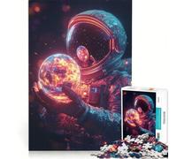 1000 Pieces Jigsaws Adults Puzzles Astronaut Holding Burning Planet, Educational Toy, Decompressing Intellectual, Artists' Collection, Fine Arts 38x52cm