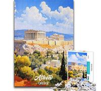 1000 Pieces Jigsaws Adults Puzzles Athens Greece Travel Poster Hand Speed Race Impossible Game for And from 14 Years And over (size 50x75cm)