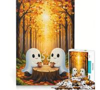 1000 Pieces Jigsaws Adults Puzzles Autumn Ghosts Coffee Break, Family Game, Fun at Home Activities, Birthday Present, Gifts, 38x26cm