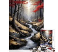 1000 Pieces Jigsaws Adults Puzzles Autumnal River Through Forest Landscape Educational Toy Gift Birthday for Educational Game Difficult And Challenge Size 38x26cm