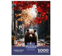 1000 Pieces Jigsaws Adults Puzzles Bear Walking Down Autumn Street Jigsaw for Adults Brain Teaser Game Analysis And Logic Unique Gifts for Birthday And Christmas 70x50cm/1000pcs