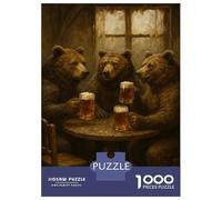 1000 Pieces Jigsaws Adults Puzzles Bears Drinking Beer at A Table Puzzle for Adults Brain Teaser Game Analysis And Logic for Is Ideal As A Gift 38x26cm/1000pcs