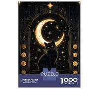 1000 Pieces Jigsaws Adults Puzzles Black Cat Moonlit Window Jigsaw for Adults Fun Games Staycation Kill Time Unique Gifts for Birthday And Christmas 38x26cm/1000pcs
