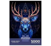 1000 Pieces Jigsaws Adults Puzzles Blue Deer with Geometric Jigsaw for Adults Fun Games Staycation Kill Time Unique Gifts for Birthday And Christmas 38x26cm/1000pcs