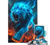 1000 Pieces Jigsaws Adults Puzzles Blue Fire Lion Difficult And Challenge Improve Memory Anti-Stress Toys for And from 14 Years And over (38x26cm)