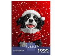 1000 Pieces Jigsaws Adults Puzzles Border Collie with Santa Hat Smiling Christmas Dog Print Jigsaws for Adults Family Games But Fun And Humorous Unique Gifts for Birthday And Christmas 70x50cm/1000pc