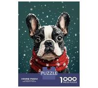 1000 Pieces Jigsaws Adults Puzzles Boston Terrier in Christmas Outfit Festive Dog Wall Art Jigsaws for Adults Family Games But Fun And Humorous Unique Gifts for Birthday And Christmas 52x38cm/1000pcs