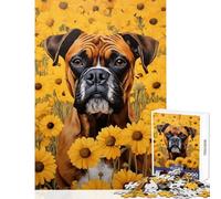 1000 Pieces Jigsaws Adults Puzzles Boxer Dog in Sunflowers Jigsaw Puzzles for Adults Stress Reliever Help The Brain Exercise Gifts for Friends And Family (38x26cm)