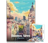1000 Pieces Jigsaws Adults Puzzles Buenos Aires, Argentina Cityscape Illustration Unique Challenge Game Family Activities Birthday Gifts Size 38x26cm