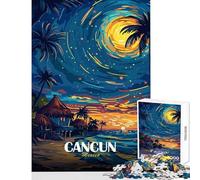 1000 Pieces Jigsaws Adults Puzzles Cancun Mexico Tropical Beach Night Jigsaw Puzzle 1000 Brain Teaser Game Birthday Gifts for The Whole Family (38x26cm)