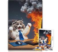 1000 Pieces Jigsaws Adults Puzzles Cat Celebrating Laptop Fire Peaceful Relaxing Free Time Fine Precision Edge Craft Toy Size 38x26cm