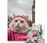 1000 Pieces Jigsaws Adults Puzzles Cat in London Taking A Selfie, Hands-on Game, Precision Cutting, Birthday Present, Gifts, 38x52cm