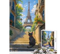 1000 Pieces Jigsaws Adults Puzzles Cat in Paris with Eiffel Tower Jigsaw Puzzles for Adults Stress Reliever Help The Brain Exercise Gifts for Friends And Family (50x75cm)