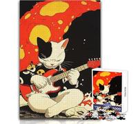 1000 Pieces Jigsaws Adults Puzzles Cat Playing Guitar on The Moon Peaceful Relaxing Free Time Fine Precision Edge Craft Toy Size 50x75cm