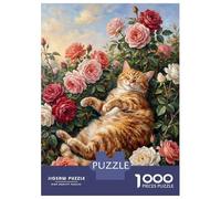 1000 Pieces Jigsaws Adults Puzzles Cat Sleeping Among Roses Jigsaw for Adults Brain Teaser Game Analysis And Logic Unique Gifts for Birthday And Christmas 38x26cm/1000pcs