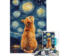 1000 Pieces Jigsaws Adults Puzzles Cat Under Starry Skies Jigsaw Puzzle 1000 Brain Teaser Game Birthday Gifts for The Whole Family (Size 50x75cm)