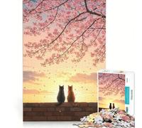1000 Pieces Jigsaws Adults Puzzles Cats Beneath The Sakura Sunset, Hands-on Game, Precision Cutting, Birthday Present, Gifts, 38x52cm