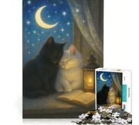 1000 Pieces Jigsaws Adults Puzzles Cats by The Window at Night, Hands-on Game, Precision Cutting, Birthday Present, Gifts, 38x26cm