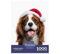 1000 Pieces Jigsaws Adults Puzzles Cavalier King Charles Spaniel Dog with Santa Hat Portrait Puzzles for Adults Family Game Presents for Women Unique Gifts for Birthday And Christmas 38x26cm/1000pcs