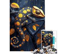 1000 Pieces Jigsaws Adults Puzzles Chameleon on Branch with Golden Leaves Jigsaw Puzzle Anti-Stress Toys Stress Reliever for Is Ideal As A Gifts (Size 38x52cm)