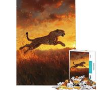 1000 Pieces Jigsaws Adults Puzzles Cheetah Leap at Sunset Fun Activities at Home A Work of Art Brain Teaser Game for Ages 14 And over (38X26CM)
