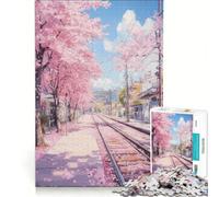 1000 Pieces Jigsaws Adults Puzzles Cherry Blossom Train Tracks, Hands-on Game, Precision Cutting, Birthday Present, Gifts, 38x52cm
