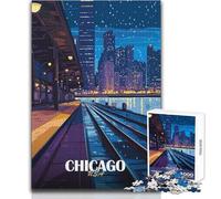 1000 Pieces Jigsaws Adults Puzzles Chicago Cityscape at Night Unique Challenge Game Family Activities Birthday Gifts Size 38x26cm
