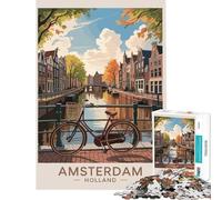 1000 Pieces Jigsaws Adults Puzzles Cityscape Canal Scene Amsterdam Fun Activities at Home A Work of Art Brain Teaser Game for Ages 14 And over (50X75CM)