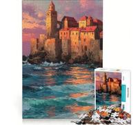 1000 Pieces Jigsaws Adults Puzzles Coastal Town Painting at Sunset, Educational Game, Difficult Hard, Birthday And Unique Gifts 38x52cm