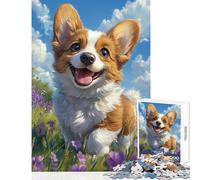 1000 Pieces Jigsaws Adults Puzzles Corgi Joy in Flowers Quality Family Leisure at Home Unique Christmas (38X52cm)