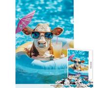 1000 Pieces Jigsaws Adults Puzzles Cow Pool Party Puzzles for Teenagers Staycation Kill Time Train Your Brain And Hands Unique Challenge Game (38x26cm)