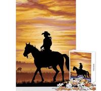 1000 Pieces Jigsaws Adults Puzzles Cowgirl Silhouette at Sunset Jigsaw Puzzles for Adults Stress Reliever Help The Brain Exercise Gifts for Friends And Family (38x26cm)