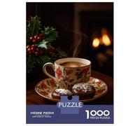 1000 Pieces Jigsaws Adults Puzzles Cozy Coffee And Cookies by Fireplace Puzzle for Adults Brain Teaser Game Analysis And Logic for Is Ideal As A Gift 52x38cm/1000pcs
