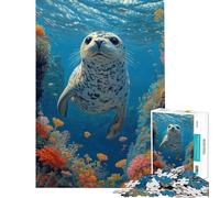 1000 Pieces Jigsaws Adults Puzzles Curious Seal Exploring A Vibrant Coral Reef - Underwater Wildlife Art Puzzles for Adults Toy Wall Decor Enhance Memory Difficult And Challenge (Size 38x26cm)
