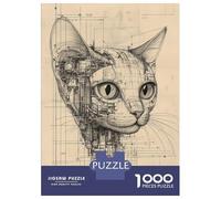 1000 Pieces Jigsaws Adults Puzzles Cybernetic Cat Portrait Blueprint Cyborg Jigsaws for Adults Family Games But Fun And Humorous Unique Gifts for Birthday And Christmas 52x38cm/1000pcs