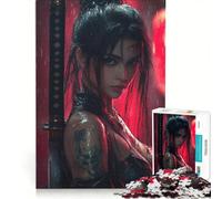 1000 Pieces Jigsaws Adults Puzzles Cyberpunk Samurai Woman in The Rain, Educational Game, Difficult Hard, Birthday And Unique Gifts 50x75cm