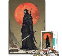1000 Pieces Jigsaws Adults Puzzles Dark Warrior with Katana And Red Moon Hand Speed Race Impossible Game for And from 14 Years And over (size 38x26cm)