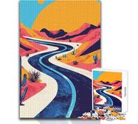1000 Pieces Jigsaws Adults Puzzles Desert Highway Road Abstract Minimalist Art Unique Challenge Game Family Activities Birthday Gifts Size 38x52cm