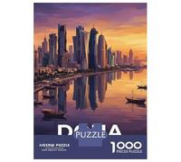 1000 Pieces Jigsaws Adults Puzzles Doha, Qatar Skyline at Sunset Jigsaws for Adults Hands-on Game Analysis And Logic Difficult And Challenge 52x38cm/1000pcs
